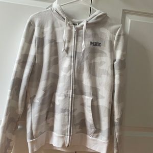 white/gray army print zip up from PINK